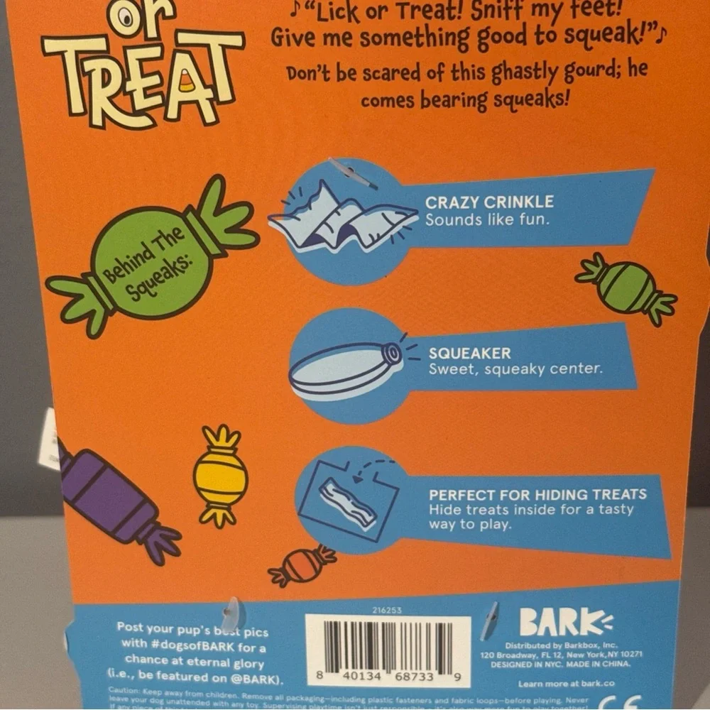 BRAND New Bark Eek-A-Boo Pumpkin Plush Dog Toy, Multicolor, for Dogs of All Size - Picture 8 of 11